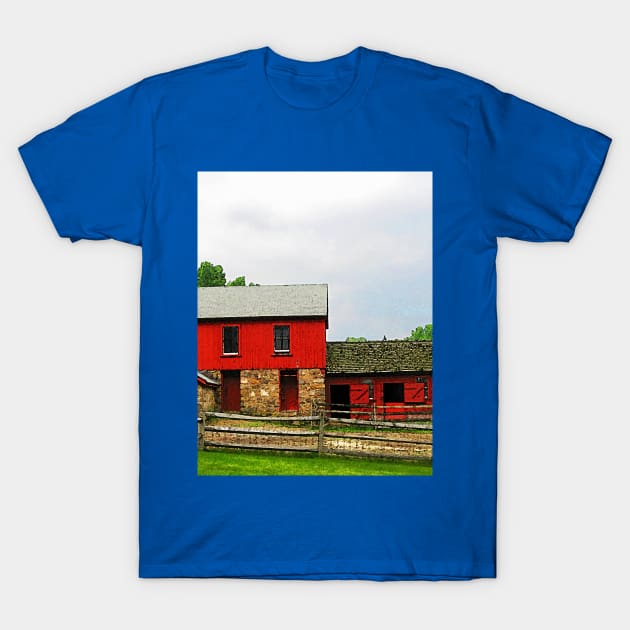 Farm - Red Barn with Fence T-Shirt by SusanSavad